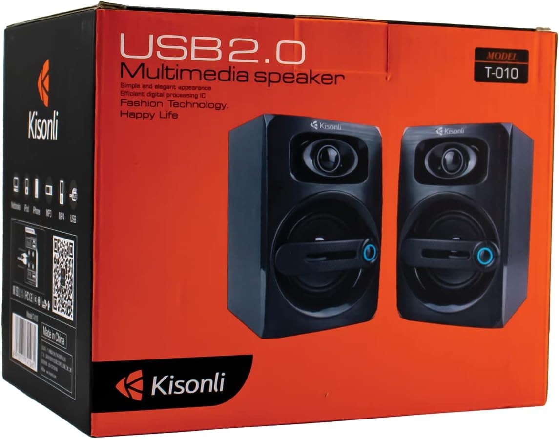 سماعات “Kisonli USB 2.0 Multimedia Speaker” موديل T-010 تجربة صوتية استثنائية بفضل تصميمها الأنيق والبسيط. تتميز السماعات بتقنية محرك الجهير الديناميكي الرقمي ثلاثي الأبعاد